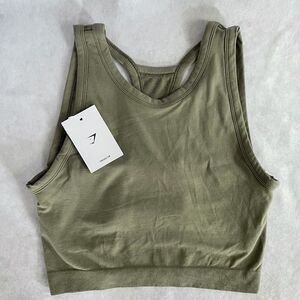 Gymshark Ribbed Cotton Seamless Body Fit Tank Green Activewear Womens Size M NEW